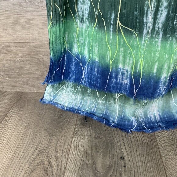 Tie-Dye Blue & Green Long Maxi Wrap Lightweight Cotton Boho Style Womens 40x22.5 - Picture 3 of 6
